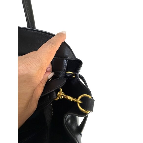 Coach Inspired Black Leather Handbag With Detachable Strap &‎ Gold Hardware - Picture 9 of 14